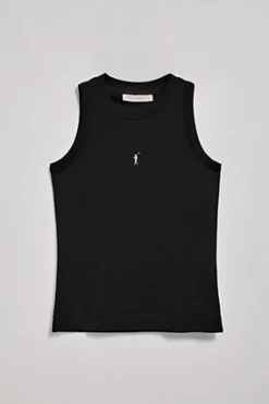 Camiseta básica negra sin mangas y cuello redondo con logo bordado Rigby Go