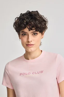 Camiseta básica rosa con logo engomado Polo Club
