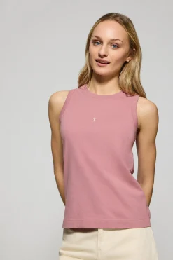 Camiseta básica rosa empolvado sin mangas y cuello redondo con logo bordado Rigby Go