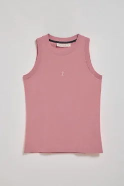 Camiseta básica rosa empolvado sin mangas y cuello redondo con logo bordado Rigby Go