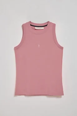 Camiseta básica rosa empolvado sin mangas y cuello redondo con logo bordado Rigby Go