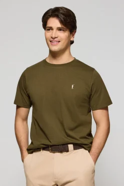 Camiseta caqui con cuello redondo y bordado Rigby Go