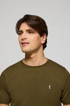 Camiseta caqui con cuello redondo y bordado Rigby Go