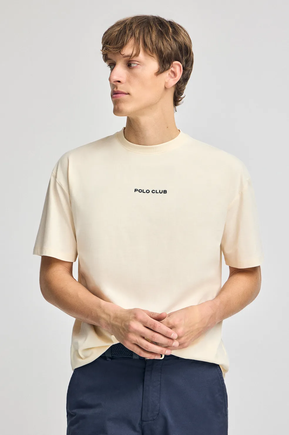 Camiseta color crudo de cuello redondo y print náutico