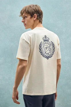 Camiseta color crudo de cuello redondo y print náutico