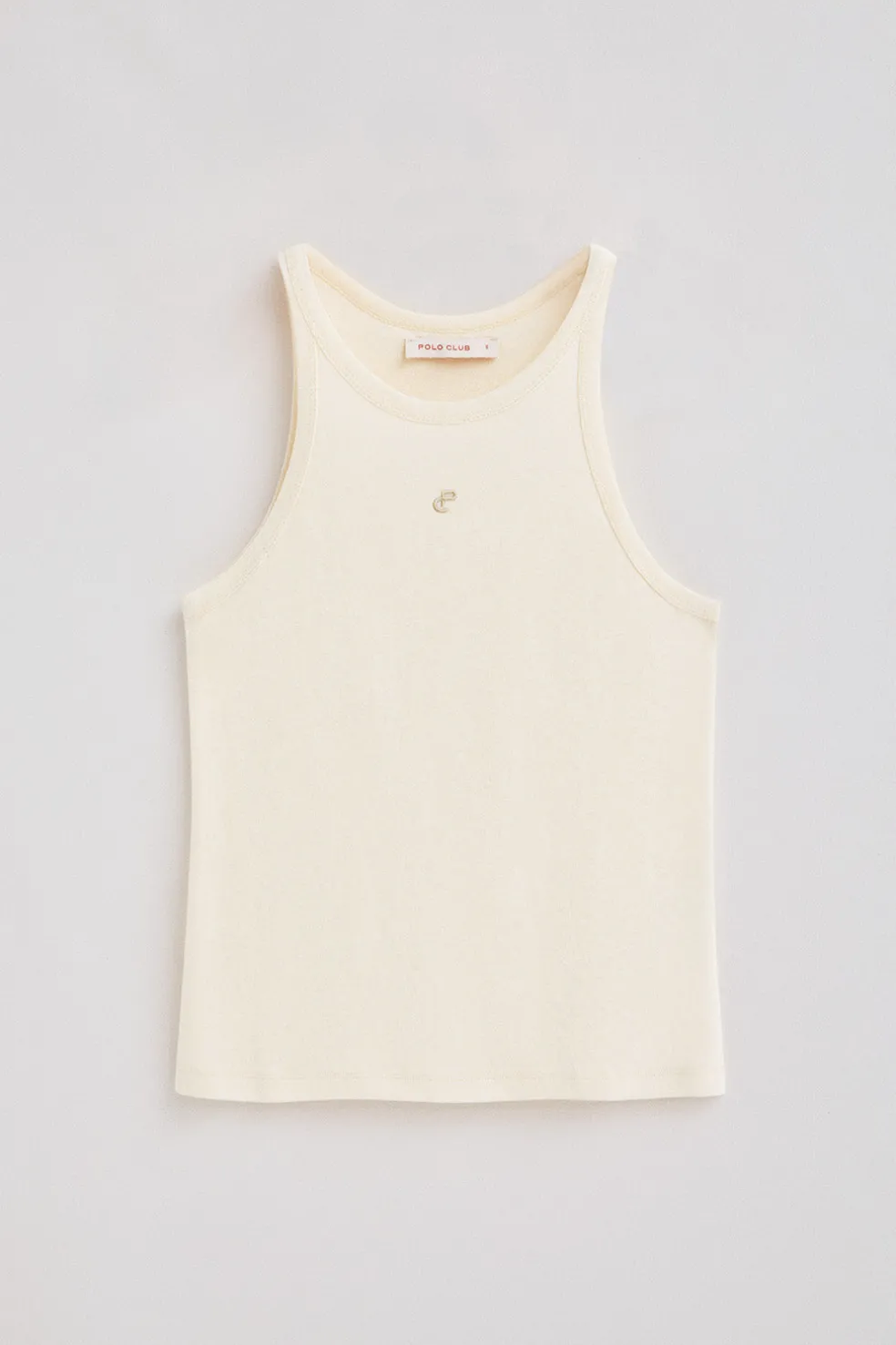 Camiseta color crudo de lino y algodón con monograma bordado