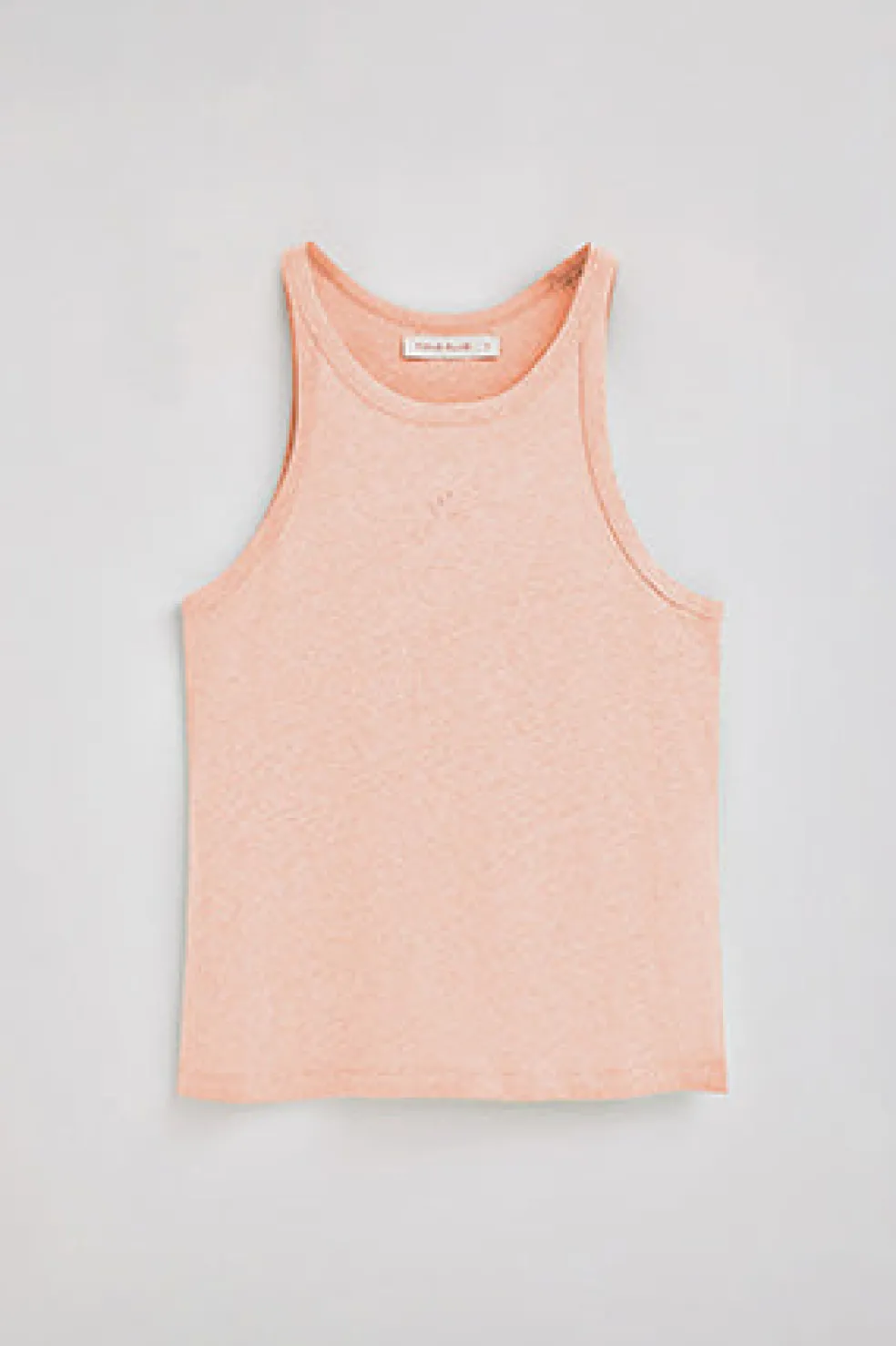 Camiseta color maquillaje de lino y algodón con monograma bordado
