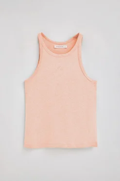 Camiseta color maquillaje de lino y algodón con monograma bordado