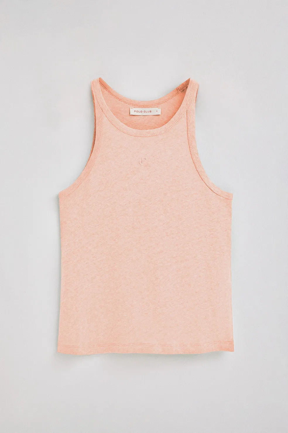 Camiseta color maquillaje de lino y algodón con monograma bordado