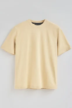 Camiseta color marfil de algodón y lino con bordado Rigby Go