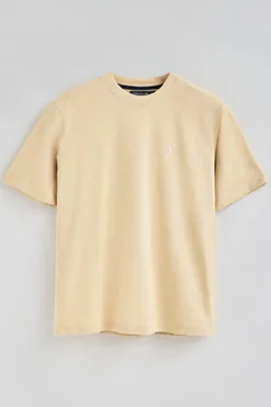 Camiseta color marfil de algodón y lino con bordado Rigby Go