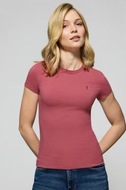 Camiseta color rosa vino de manga corta con logo bordado Rigby Go