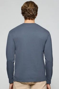 Camiseta de manga larga azul denim con logo bordado Rigby Go