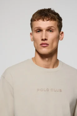 Camiseta de manga larga Hermes beige con logo engomado Polo Club