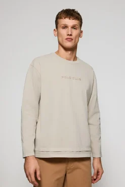 Camiseta de manga larga Hermes beige con logo engomado Polo Club