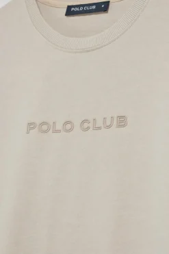 Camiseta de manga larga Hermes beige con logo engomado Polo Club