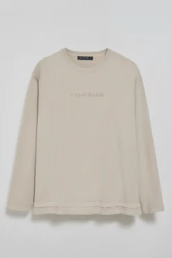 Camiseta de manga larga Hermes beige con logo engomado Polo Club