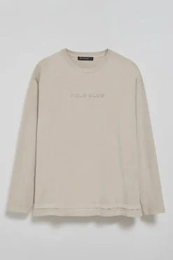 Camiseta de manga larga Hermes beige con logo engomado Polo Club