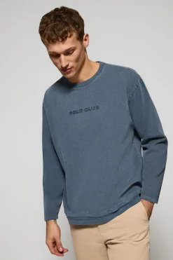 Camiseta de manga larga Hermes azul denim con logo engomado Polo Club