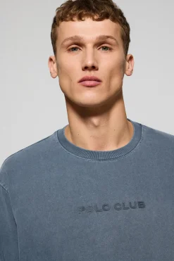 Camiseta de manga larga Hermes azul denim con logo engomado Polo Club