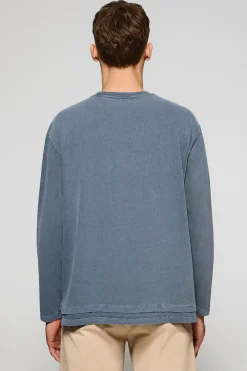Camiseta de manga larga Hermes azul denim con logo engomado Polo Club