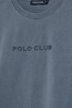 Camiseta de manga larga Hermes azul denim con logo engomado Polo Club