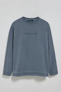 Camiseta de manga larga Hermes azul denim con logo engomado Polo Club