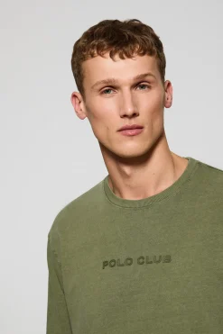 Camiseta de manga larga Hermes caqui con logo engomado Polo Club