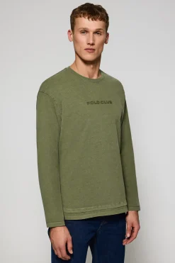 Camiseta de manga larga Hermes caqui con logo engomado Polo Club