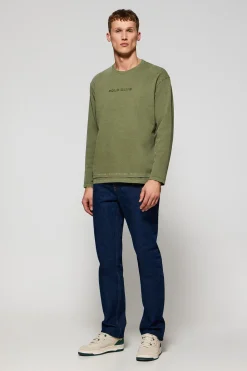Camiseta de manga larga Hermes caqui con logo engomado Polo Club