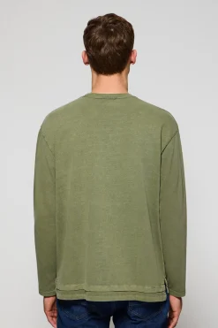 Camiseta de manga larga Hermes caqui con logo engomado Polo Club