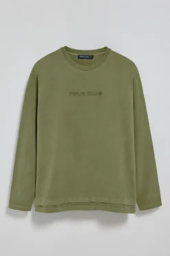 Camiseta de manga larga Hermes caqui con logo engomado Polo Club