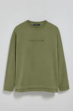 Camiseta de manga larga Hermes caqui con logo engomado Polo Club
