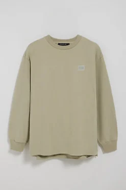 Camiseta de manga larga y cuello redondo color piedra con detalle Polo Club