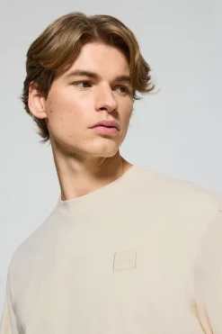 Camiseta de manga larga y cuello redondo color crudo con detalle Polo Club