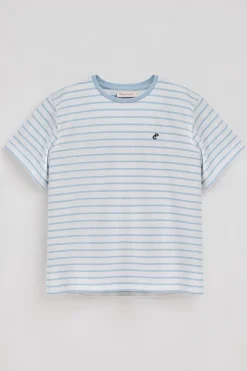 Camiseta de rayas azul claro y beige con monograma bordado