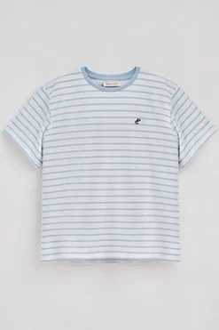 Camiseta de rayas azul claro y beige con monograma bordado