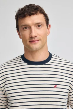 Camiseta de rayas azul marino y beige con monograma bordado