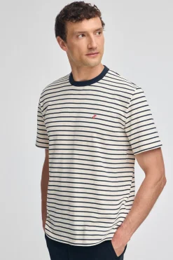 Camiseta de rayas azul marino y beige con monograma bordado
