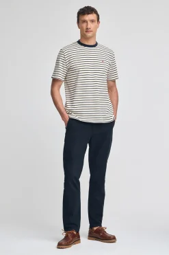 Camiseta de rayas azul marino y beige con monograma bordado
