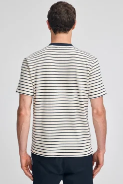 Camiseta de rayas azul marino y beige con monograma bordado