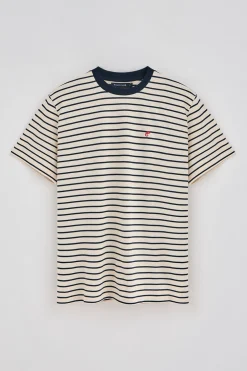 Camiseta de rayas azul marino y beige con monograma bordado
