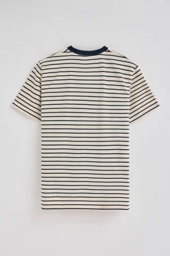 Camiseta de rayas azul marino y beige con monograma bordado