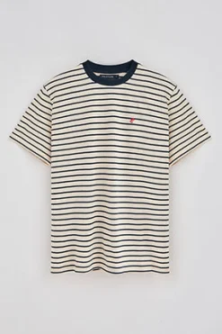 Camiseta de rayas azul marino y beige con monograma bordado