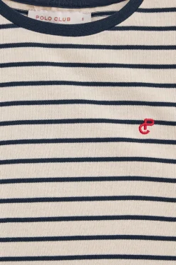 Camiseta de rayas azul marino y beige con monograma bordado