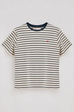 Camiseta de rayas azul marino y beige con monograma bordado