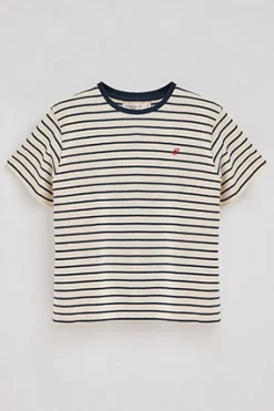Camiseta de rayas azul marino y beige con monograma bordado