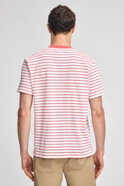 Camiseta de rayas color coral y beige con monograma bordado