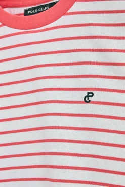 Camiseta de rayas color coral y beige con monograma bordado
