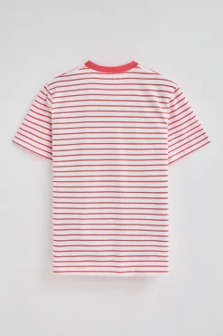 Camiseta de rayas color coral y beige con monograma bordado